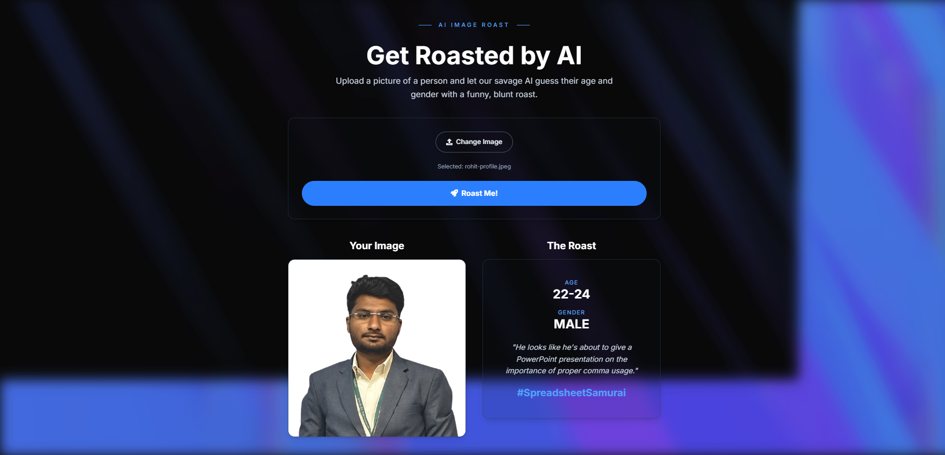 Interface for Roast Me & Age Detection AI